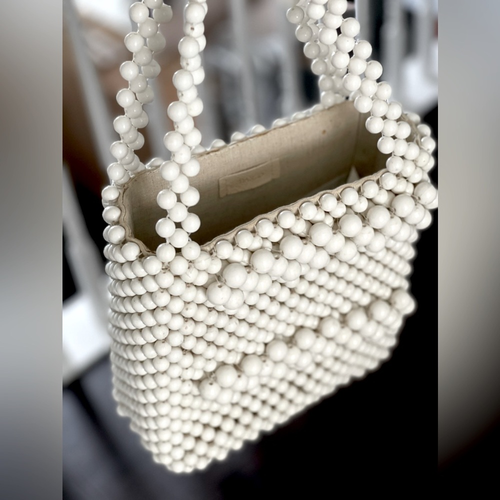 MANGO White Beaded Shopper Bag